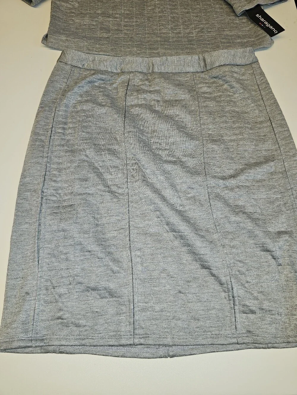NWT | 10 | Sharagano | Heather Gray Textured Knit Top & Pencil Skirt Set